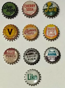 Menge 10 Vintage Soda Pop Kronkorken Kronen Metall Werbung Korken gefüttert unbenutzt - Bild 1 von 12