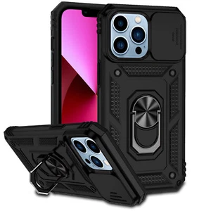 For iPhone 13/14 Case Shockproof Ring Stand Camera Lens Cover + Tempered Glass - Picture 1 of 24