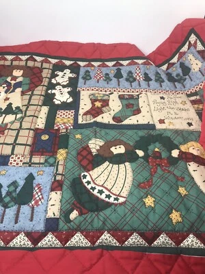 Vintage Christmas Quilt Hand Quilted Angels Primitive Red 29 1/2" x 36 1/2" L5 - Image 1 of 4