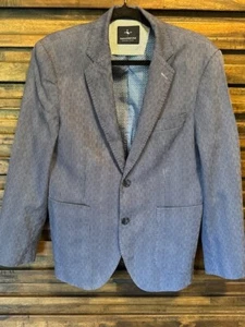 Tailorbyrd Mens Blazer Sport Coat Blue Stripe Stretch Seersucker Elbow 38S - Picture 1 of 16