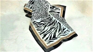 Jones NY Multi Animal Print Silk Scarf Rolled Tacked Hem 21" x 21" Bro/Blck/Whit - Picture 1 of 5