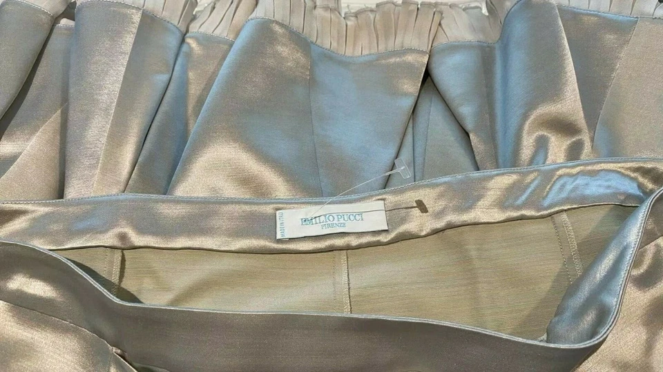EMILIO PUCCI Lt. Gray Satin Bow-Tie A-Line Skirt, Sz44, Italy Foto 1 de 1