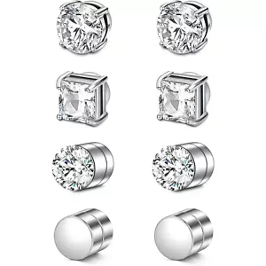 4 Pair Men Women Stainless Steel Magnetic Stud Earrings Non-Piercing Clip on E40 - Picture 1 of 5