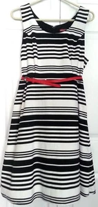 MERONA Dress WOMEN SIZE (M) Black/White STRIPED Poly/Rayon Blend Pleated Skirt - Picture 1 of 9