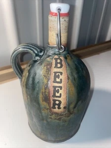 Hand Made Fired Clay 9” Beer Growler By Potter James Hand Signed - Picture 1 of 4