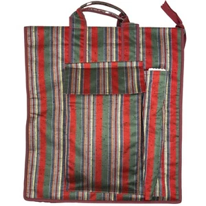 Borsa da trasporto kimono Waso pieghevole vintage giapponese Tsumugi-Ori Katsuojima a righe con cerniera: B - Foto 1 di 5