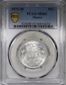 1935-M Mexico 50 Centavos PCGS MS65 Silver White Coin - Picture 1 of 2