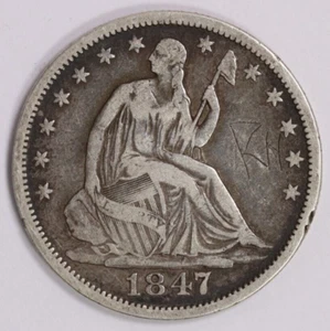 1847-O 50C Silver Seated Liberty Half Dollar Circulated US Coin Damaged - Picture 1 of 2