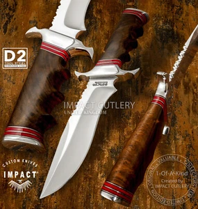 1-OF-A-KIND RARE IMPACT CUTLERY CUSTOM D2 STEEL BOWIE KNIFE BURL WOOD - Picture 1 of 12