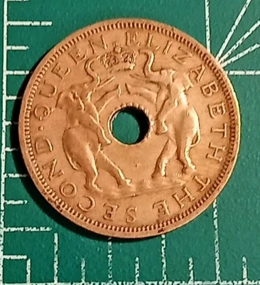 Rodesia y Nyasalandia 1 centavo 1961 KM#2 QEII y jirafas, Foto 1 de 4