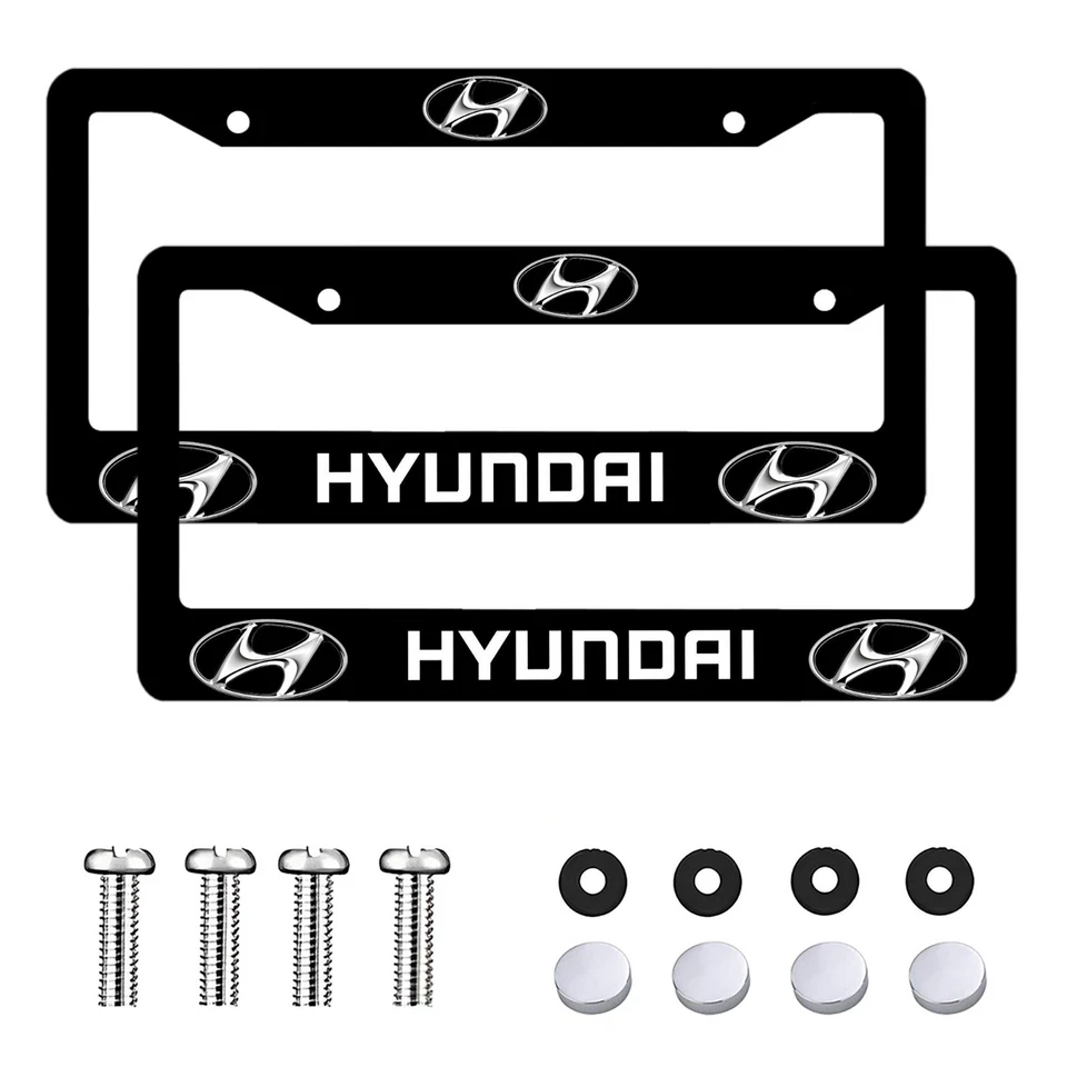Paquete de 2 marcos de matrícula de aluminio negro Hyundai con tapones de rosca Foto 1 de 4