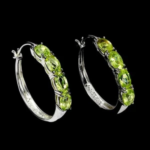 925 Sterling Silver Earrings Oval Peridot 6x4mm Natural Gemstone Jewelry - Picture 1 of 14