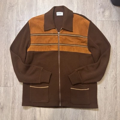 VTG Montgomery Ward Sweater Jacket Mens L Suede Knit Talon Zip MCM 60s NICE! - Image 1 of 4