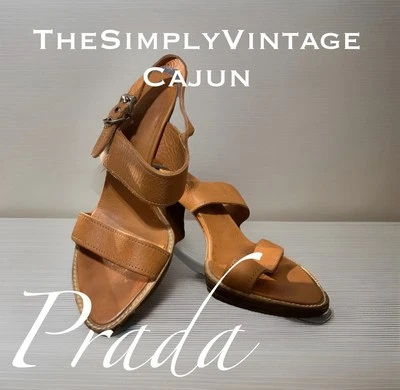 Prada heel sandals Brown Orange Toned Vintage Style Rare Genuine Leather - Image 1 of 4