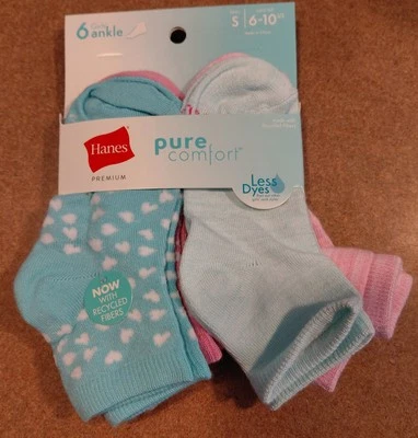 Paquete de 6 calcetines tobilleros Hanes para niñas talla 6-10,5 nuevos con etiquetas Foto 1 de 4
