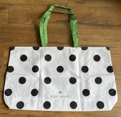 Nuova borsa Kate Spade bianca nera a pois 25" x 15" XLarge shopping tote