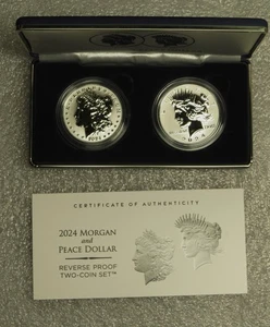 2024-S REVERSE PROOF MORGAN & PEACE SILVER DOLLARS WITH COA - Picture 1 of 2