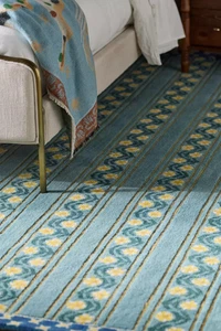 Blue Striped Floral Area Rug 5x8 ft Hand-Tufted Carpet Vintage Bedroom Living - Picture 1 of 3