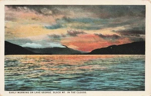Early Morning on Lake George, Black Mt. in Clouds, New York PC vintage - Foto 1 di 2