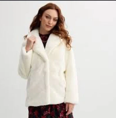 Abrigo Badgley Mischka Yara Luxe de piel sintética talla L marfil nuevo con etiquetas invierno 298 venta al por menor Foto 1 de 3