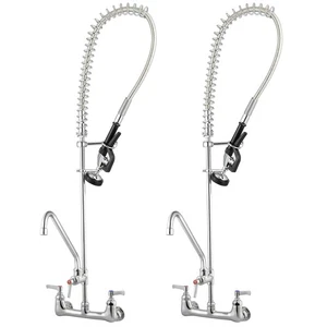Aquaterior Lot de 2 robinets commerciaux muraux avec pulvérisateur extracteur pré-rinçage - Photo 1/8