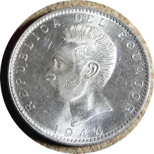 elf Ecuador 2 Sucres 1944 Mexico City Mint Silver World War II - Picture 1 of 2