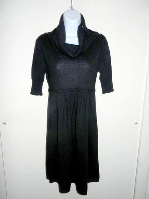 Qi 100% CACHEMIRA VESTIDO NEGRO CUELLO CAPUCHA ANCHO CON BOTONES PLISADO BEBÉ-MUÑECA SUÉTER L Foto 1 de 4