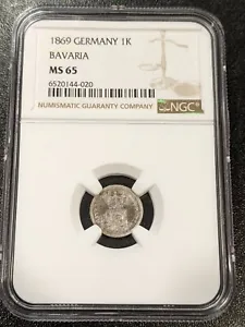 1869 MS65 German States Bavaria Silver Kreuzer NGC KM 873 - Picture 1 of 4