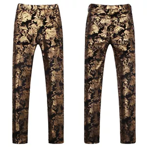 Herren Barock Foliendruck Samt Hose Party Abendessen Abschlussball Hose Leger Mode Passform - Bild 1 von 7
