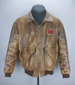 VTG Chevignon Mens Leather Brown Old Flight Jacket 50* Aviator Type B Big Logo - Picture 1 of 24