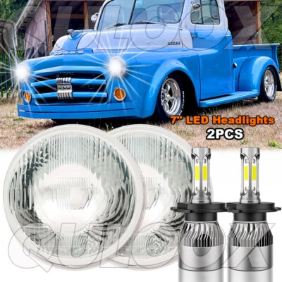 For Dodge D100 D200 D300 Pickup 7inch Round LED Headlights Hi/Lo Sealed Beam 2X - Image 1 of 4