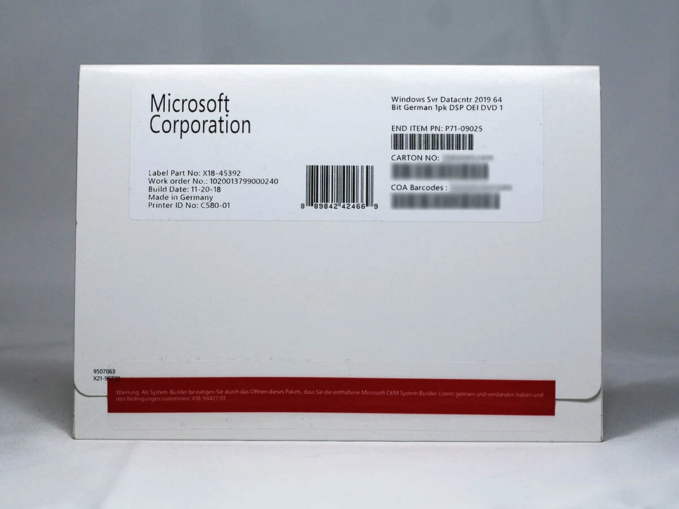 Windows 2019 Server Datacenter, SB, deutsch (für 16 Kerne) mit 50 User-CALs - Bild 1 von 1