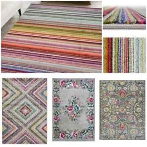Large Vintage Living Room Rug Tribal Carpet Multi Coloured Soft Bedroom Rugs - Picture 1 of 18