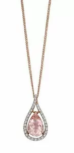 Morganit Tropfen Anhänger mit Diamant Einfassung IN 9ct Rose Gold 375 Gestempelt - Bild 1 von 3