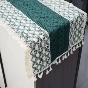 Green Vintage Hand Crochet Lace Table Runner Doilies Wedding Party Dinner Decor - Picture 1 of 11