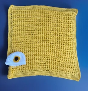 Hand Knitted Baby Security Blanket With Matching Hat Sunflower Yellow baby Hat - Picture 1 of 7