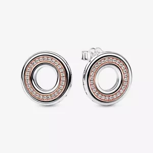 New 100% Genuine Pandora Signature Two tone Logo & Pavé Stud Earrings 282780C01 - Picture 1 of 4