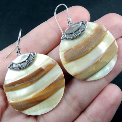 Pendientes de madreperla crudos naturales de plata de ley 925 joyas, MOPE-41 Foto 1 de 4