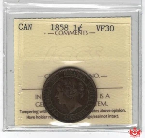 1858 Canada 1 Cent - ICCS VF30 - XRW 701 - Picture 1 of 2
