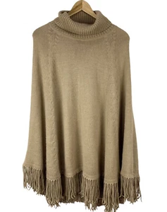 Novica Alpaka Strickpullover Poncho Cape hellbraun Pulli Fransen Peru One Size - Bild 1 von 7