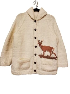 VTG! Cowichan White Buck Lined Button Long Sleeve Pocketed Thick Sweater sz XL - Picture 1 of 9