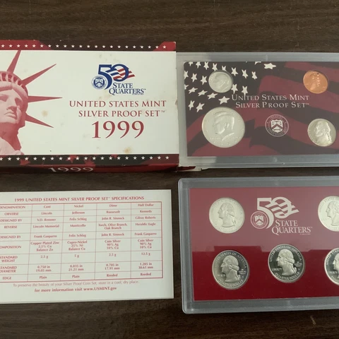 1999 S SILVER US Proof 9 Coin Set w/ Original Box & COA San Fransisco MInt Cover