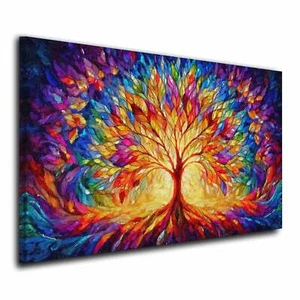 Baum des Lebens farbenfroh modern Leinwandbild Wandbild Kunstdruck Wanddeko - Bild 1 von 7