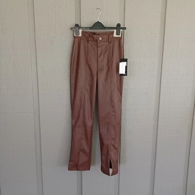Pantalón Wildfox Vegano Imitación Cuero Talla XS Mujer Cintura Alta Pierna Recta Abertura Foto 1 de 4