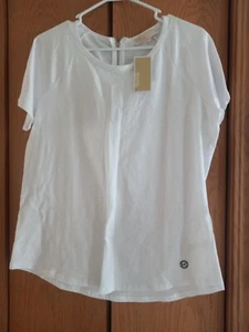 Michael Kors Women’s Tee Shirt Top  Large White Boat Neck Short Sleeve NEW - Picture 1 of 3