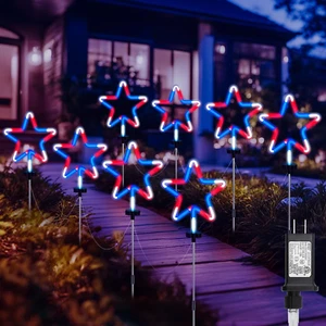 Red White and Blue Lights for Outside, 4Th of July Decorations Outdoor, 8 Big Ne - Picture 1 of 8