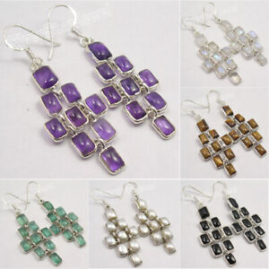 925 Sterling Silver Real Stones Earrings ! Bestseller Engagement Jewelry NEW