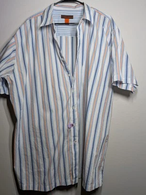 NYNE Blanco Con Rayas Algodón Hombre Camisa Manga Corta 2X Grande Foto 1 de 4