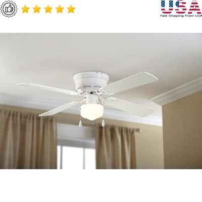 42 Inch Hugger Ceiling Fan Light LED Bulb Reversible Blades Indoor Quiet Motor - Image 1 of 4