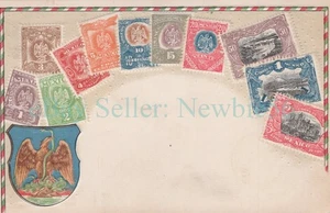 Mexico - MEXICAN STAMP COLLAGE - Embossed Postcard Unsigned Ottmar Zieher - Picture 1 of 2